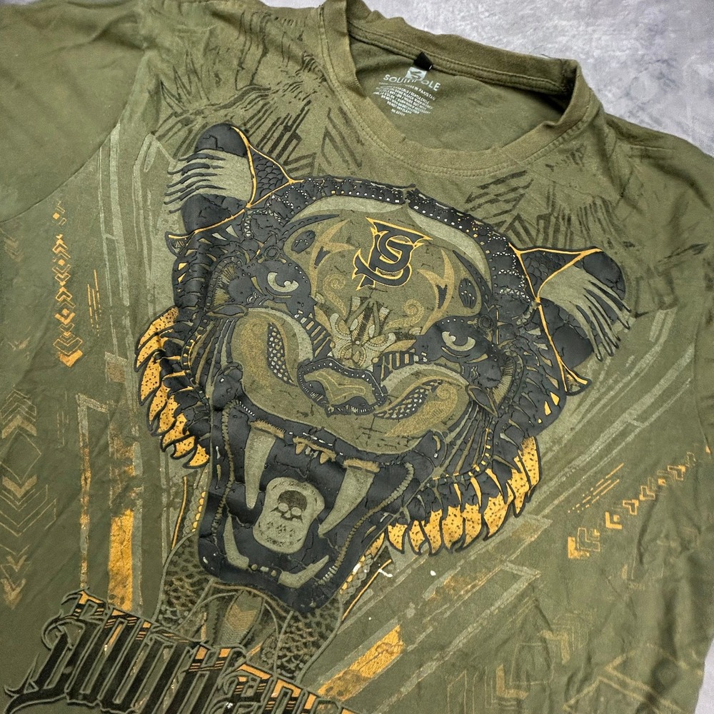 Southpole Mens XXL Olive Green Tiger Graphic T-Shirt Y2K Streetwear Skater Boxy - Picture 4 of 7